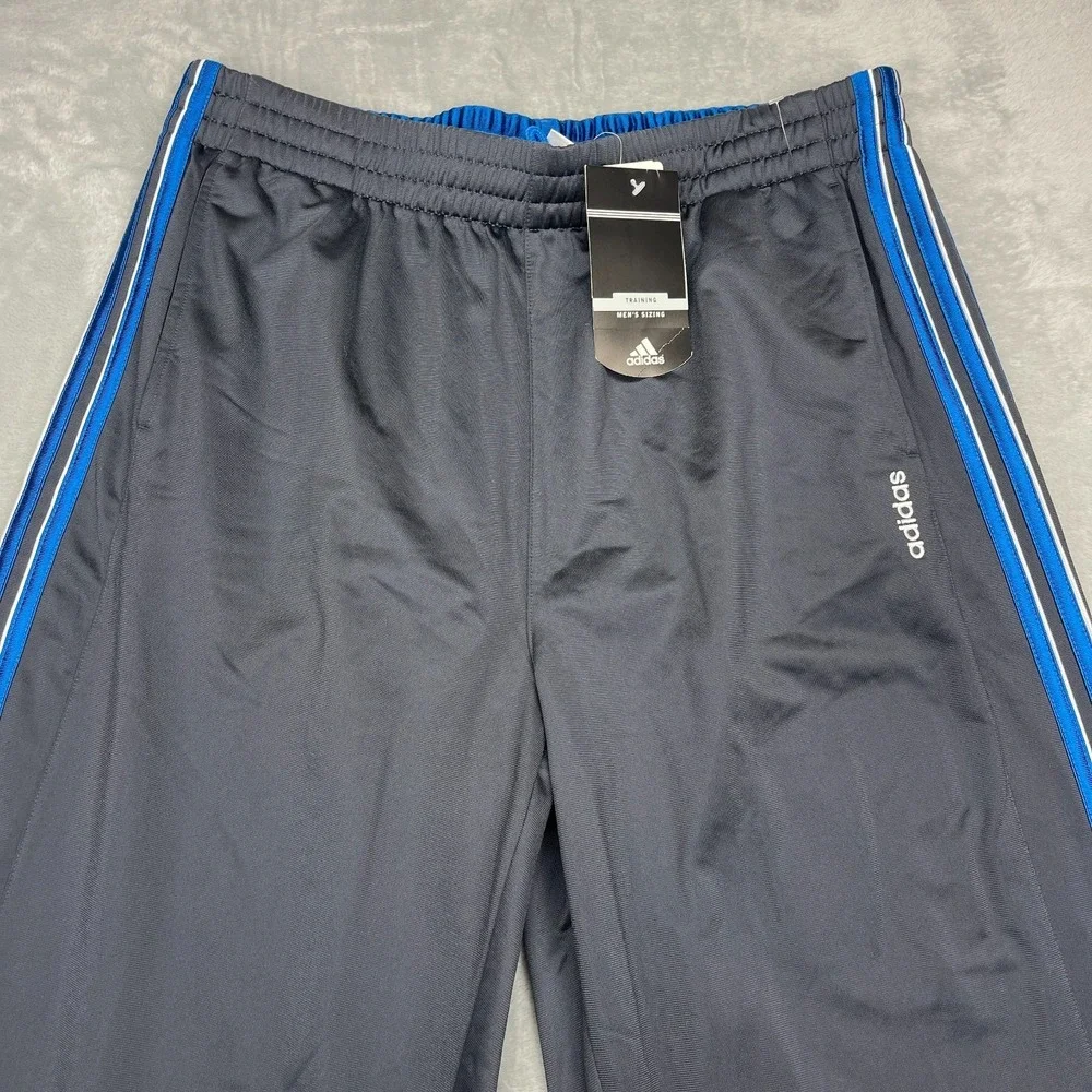Adidas Pants Mens XL Gray Blue Stripes Athletic Gym Training Deadstock Track Y2k
